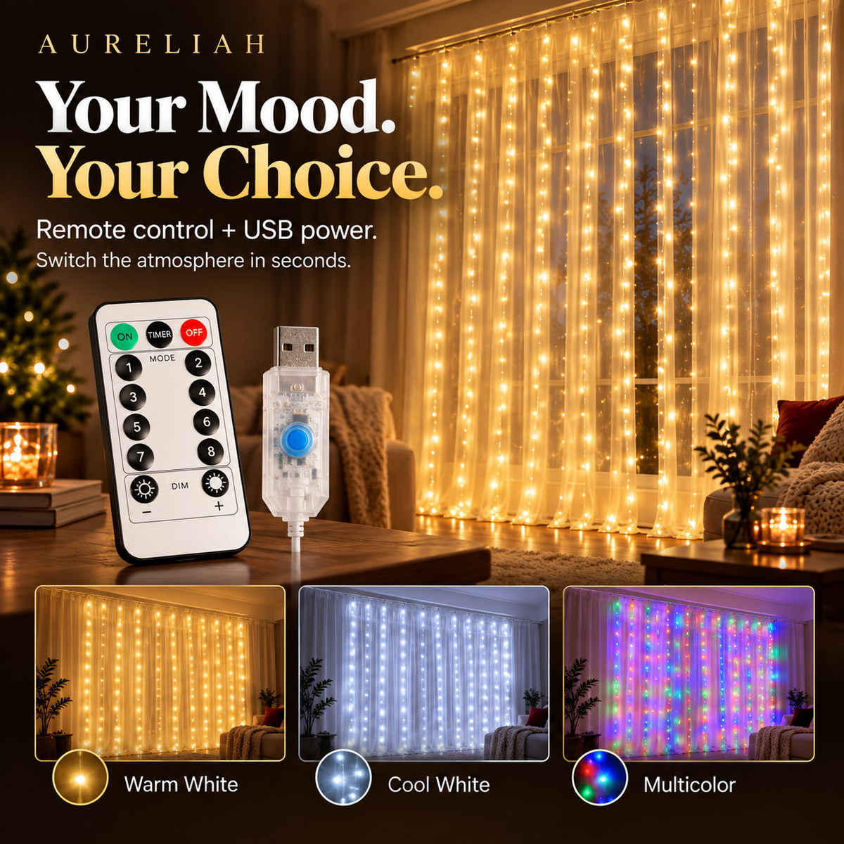 LED Curtain Lights for a Cozy Christmas